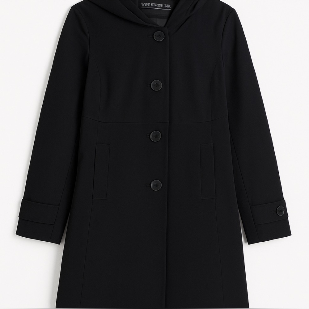 Fleet Street Ltd. Black Hooded Button-Up Coat – Size Small